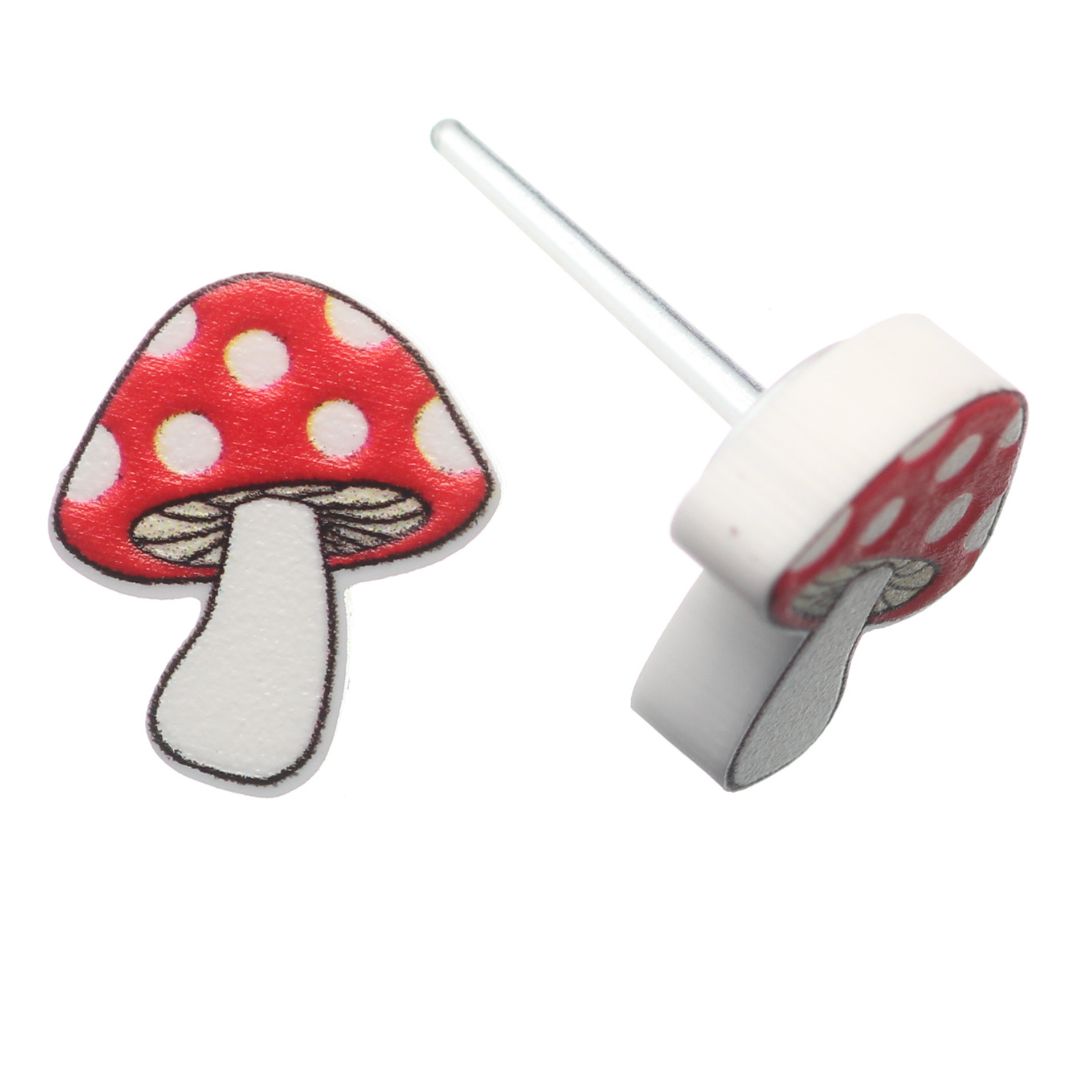 Spotted Mushroom Studs Hypoallergenic Earrings for Sensitive Ears Made