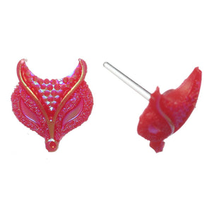 Colorful Fox Head Studs Hypoallergenic Earrings for Sensitive Ears Made with Plastic Posts