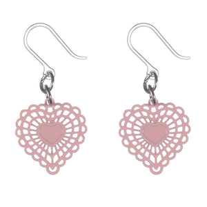 Doily Heart Dangles Hypoallergenic Earrings for Sensitive Ears Made with Plastic Posts