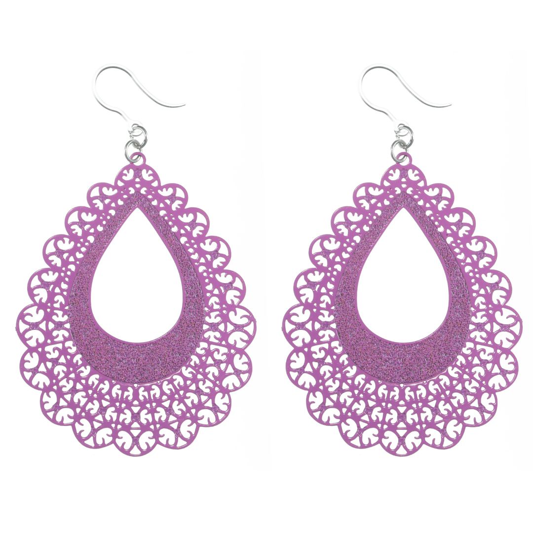 Large Lace Teardrop Earrings (Dangles) - purple