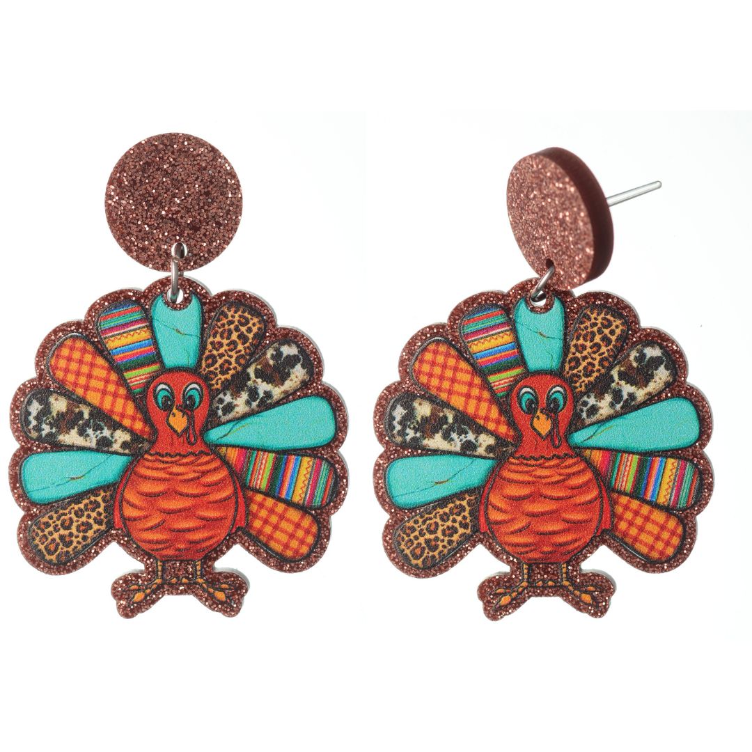 Patterned Turkey Dangles Hypoallergenic Earrings for Sensitive Ears Made  with Plastic Posts