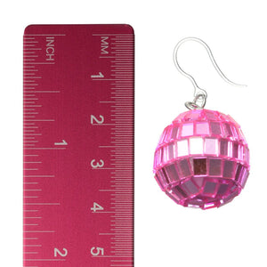 Pink Disco Ball Earrings (Dangles) - size