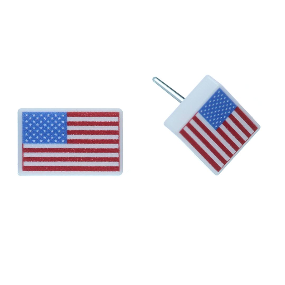 thumbnail image 2 of My Daily Styles Stainless Steel American Flag Stud Earrings – Silver-Tone, Patriotic 2 of 5