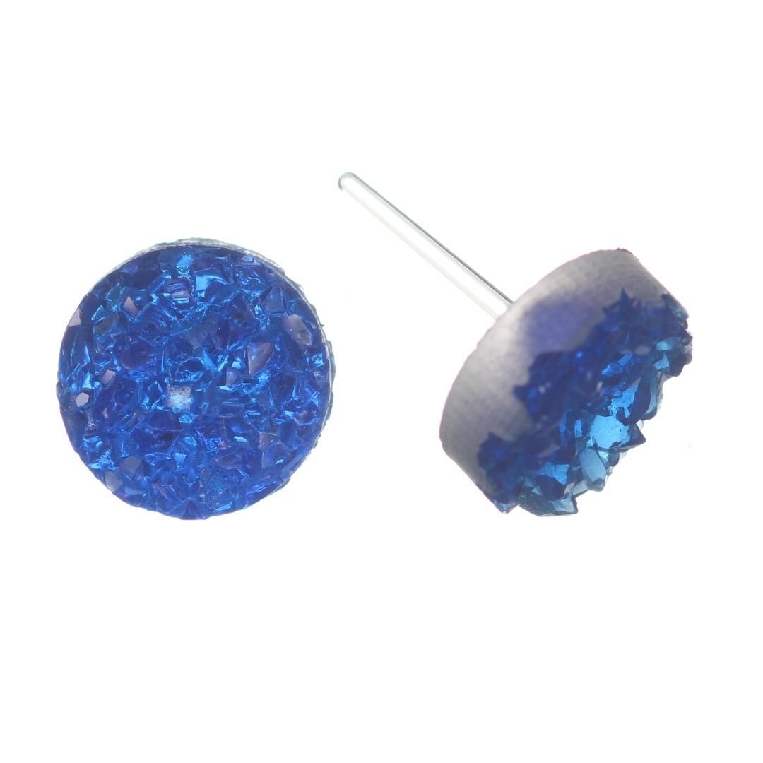 Faux Crystal Druzy Earrings (Studs) - royal blue