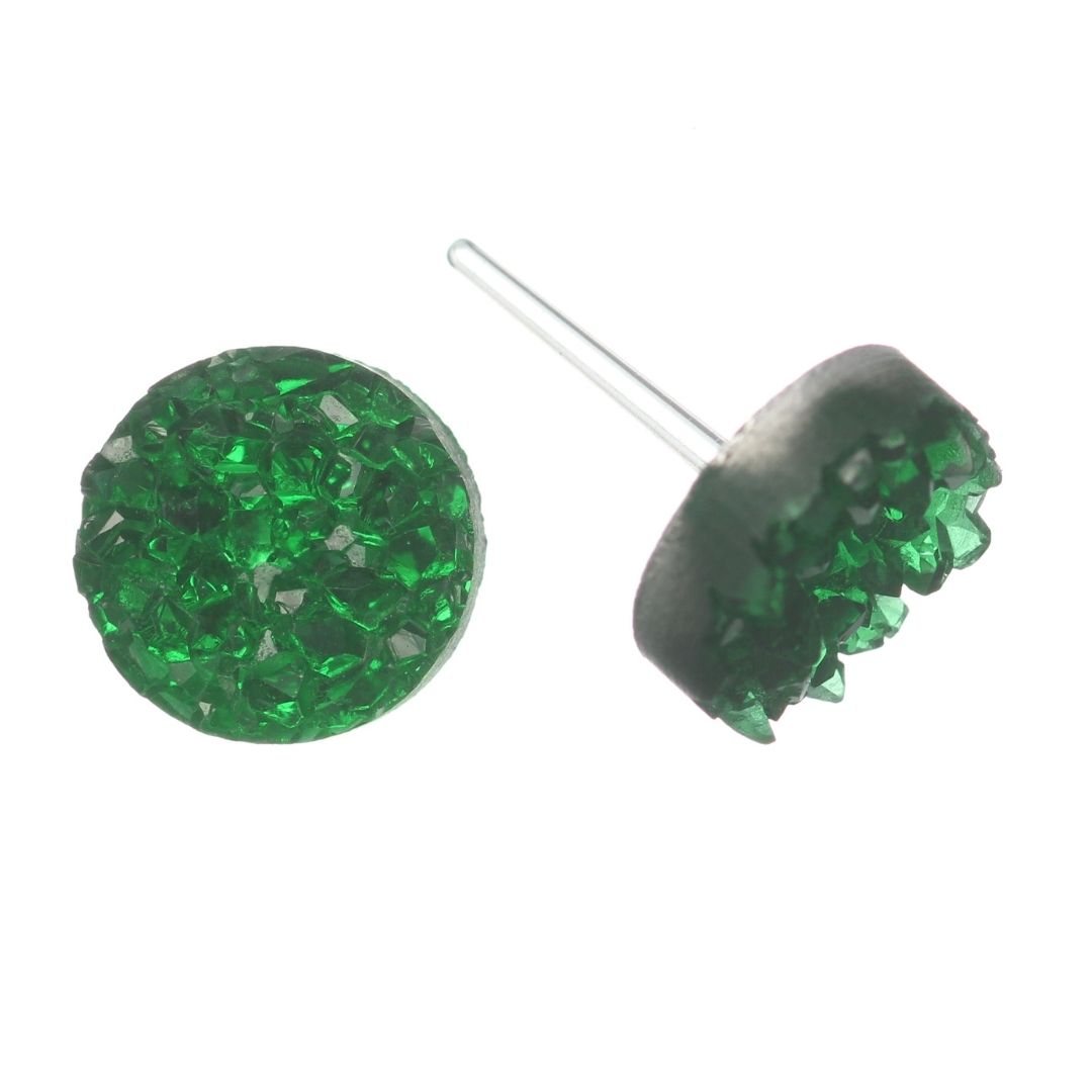 Faux Crystal Druzy Earrings (Studs) - green