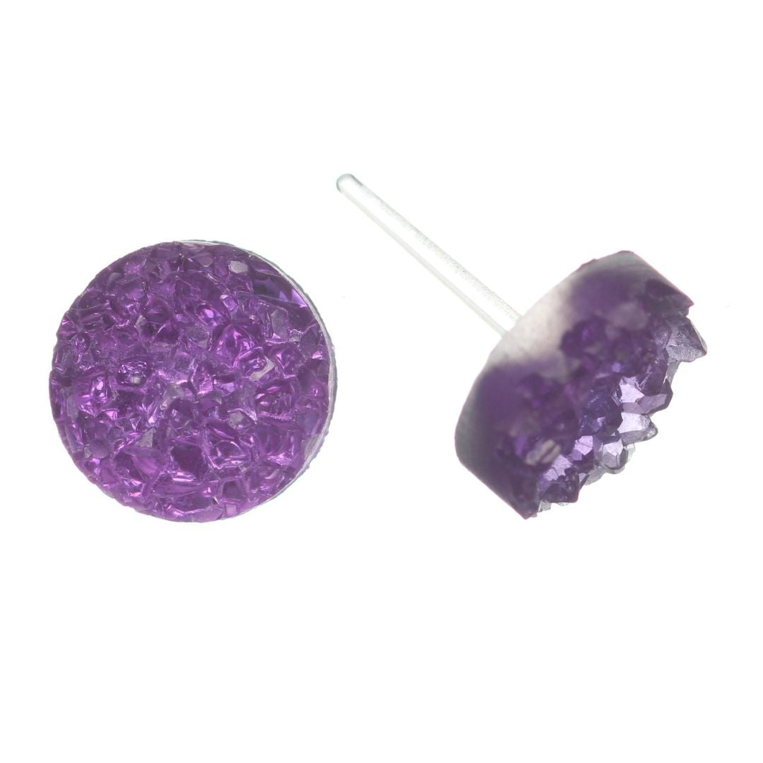 Faux Crystal Druzy Earrings (Studs) - purple