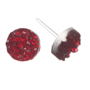 Faux Crystal Druzy Earrings (Studs) - red