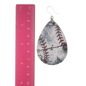 Wooden Baseball Teardrop Earrings (Dangles) - size