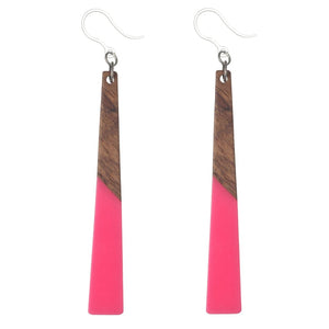 Hot Pink Wooden Celluloid Earrings (Dangles)