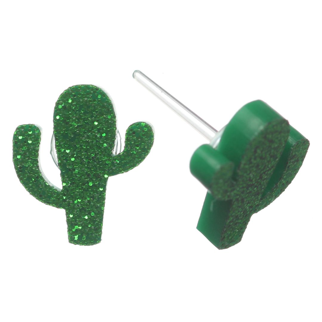 Glitter Cactus Studs Hypoallergenic Earrings for Sensitive Ears Made with Plastic Posts
