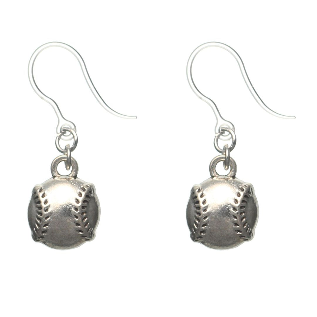 Silver Baseball Dangles Hypoallergenic Earrings for Sensitive Ears Made with Plastic Posts
