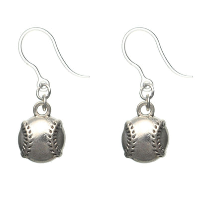 Silver Baseball Dangles Hypoallergenic Earrings for Sensitive Ears Made with Plastic Posts