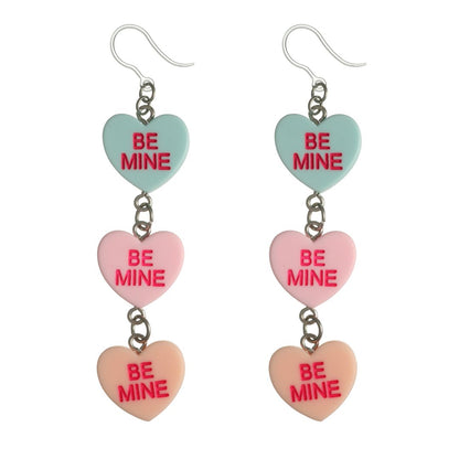 Conversation Heart Earrings (Dangles) - be mine blue
