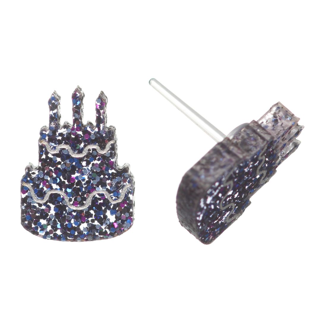 Birthday Cake Studs Hypoallergenic Earrings for Sensitive Ears Made with Plastic Posts