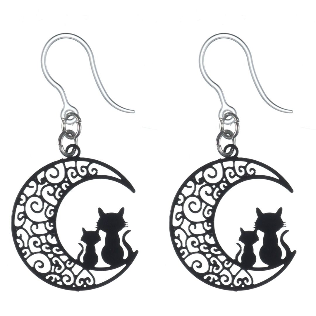 Moon Cats Dangles Hypoallergenic Earrings for Sensitive Ears Made with Plastic Posts