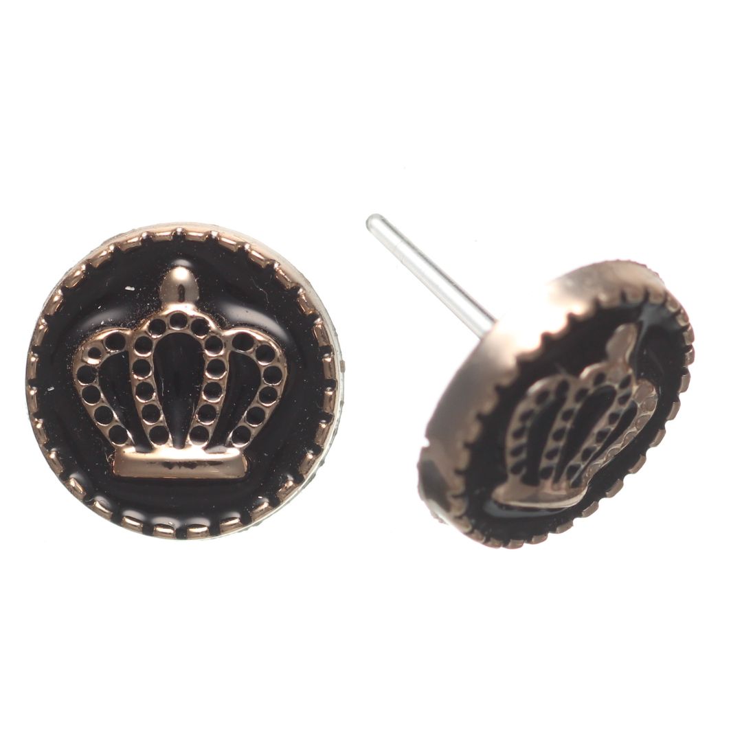 Gold Rimmed Crown Studs Hypoallergenic Earrings for Sensitive Ears Made with Plastic Posts