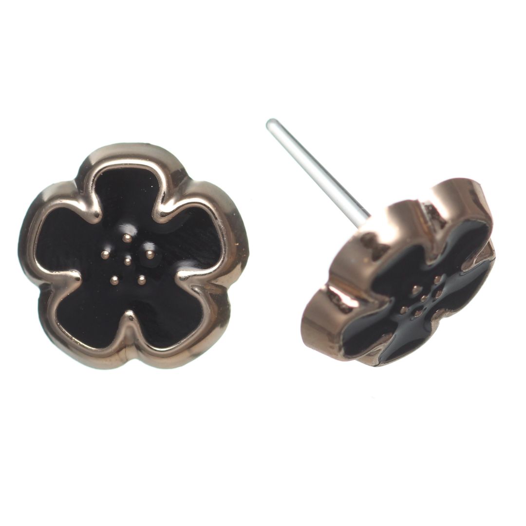 Gold Rimmed Flower Studs Hypoallergenic Earrings for Sensitive Ears Made with Plastic Posts