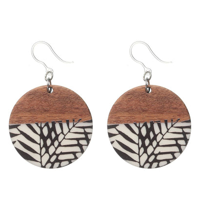 Black & White Wooden Celluloid Dangles Hypoallergenic Earrings for Sensitive Ears Made with Plastic Posts