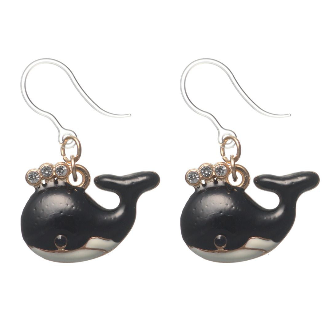 Jeweled Whale Dangles Hypoallergenic Earrings for Sensitive Ears Made with Plastic Posts