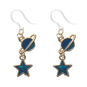 Blue Planet and Star Dangles Hypoallergenic Earrings for Sensitive Ears Made with Plastic Posts