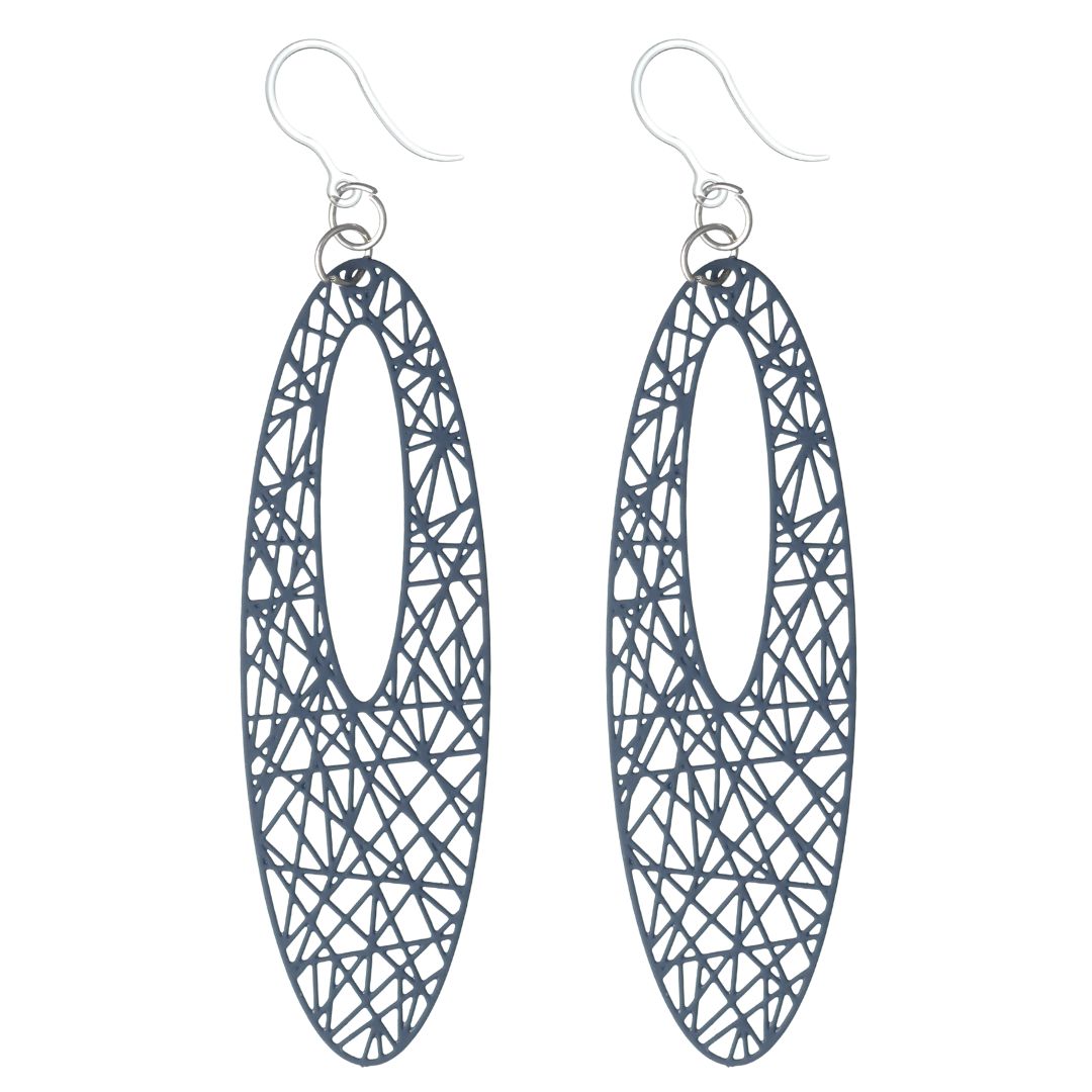 Oblong Filigree Earrings (Dangles) - blue