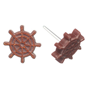 Boat Wheel Studs Hypoallergenic Earrings for Sensitive Ears Made with Plastic Posts