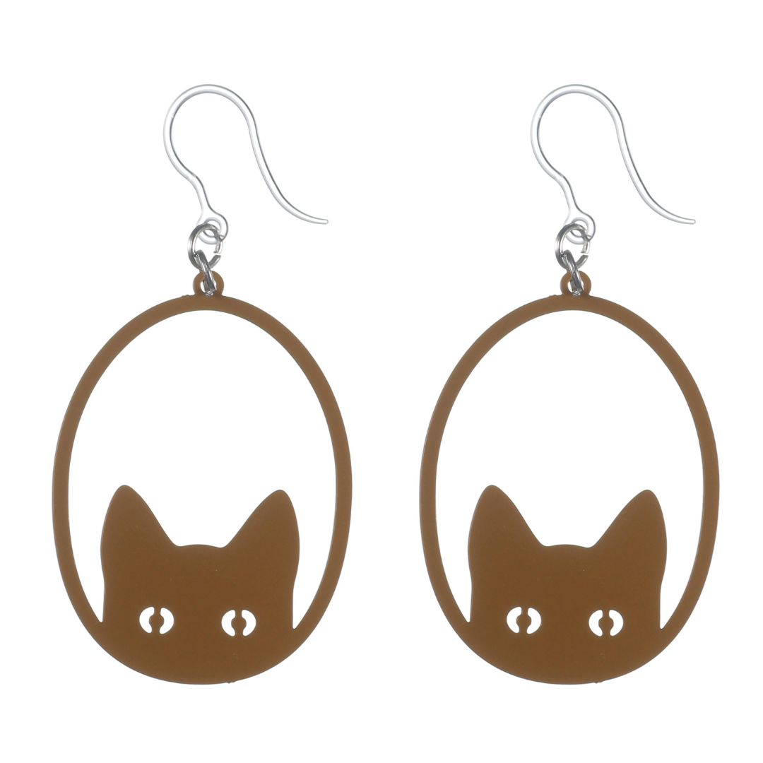 Peek-a-Boo Cat Dangles Hypoallergenic Earrings for Sensitive Ears Made with Plastic Posts