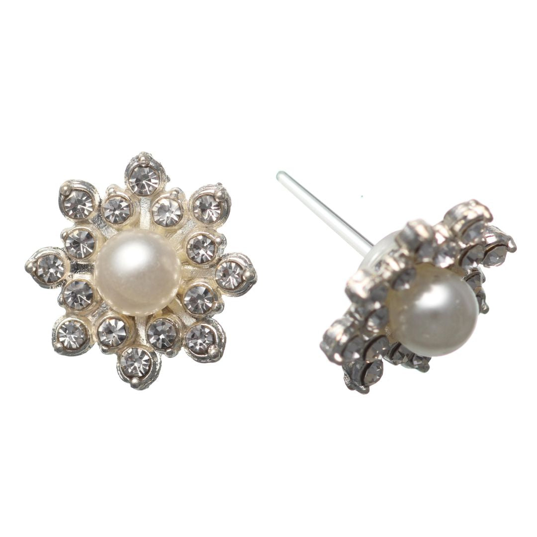 Bursting Rhinestone Pearl Studs Hypoallergenic Earrings for Sensitive Ears Made with Plastic Posts