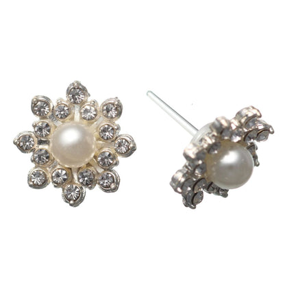 Bursting Rhinestone Pearl Studs