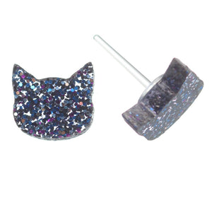 Glitter Cat Head Studs Hypoallergenic Earrings for Sensitive Ears Made with Plastic Posts