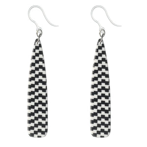 Checkered Celluloid Bar Dangles Hypoallergenic Earrings for Sensitive Ears Made with Plastic Posts
