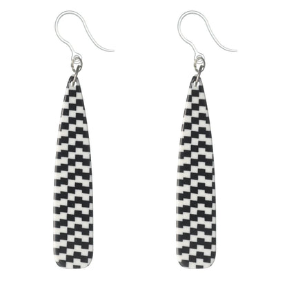 Checkered Celluloid Bar Dangles Hypoallergenic Earrings for Sensitive Ears Made with Plastic Posts
