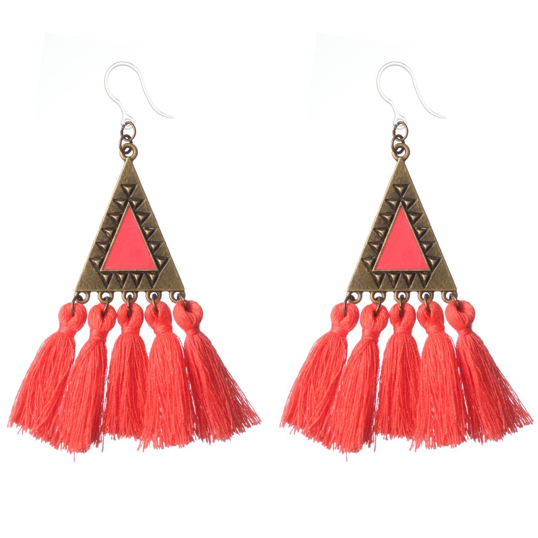Aztec Triangle Tassel Dangles Hypoallergenic Earrings for Sensitive Ears Made with Plastic Posts