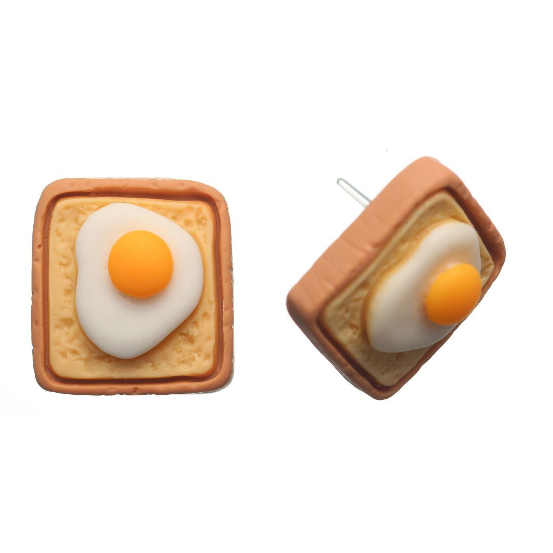 Exaggerated Egg Toast Studs Hypoallergenic Earrings for Sensitive Ears Made with Plastic Posts