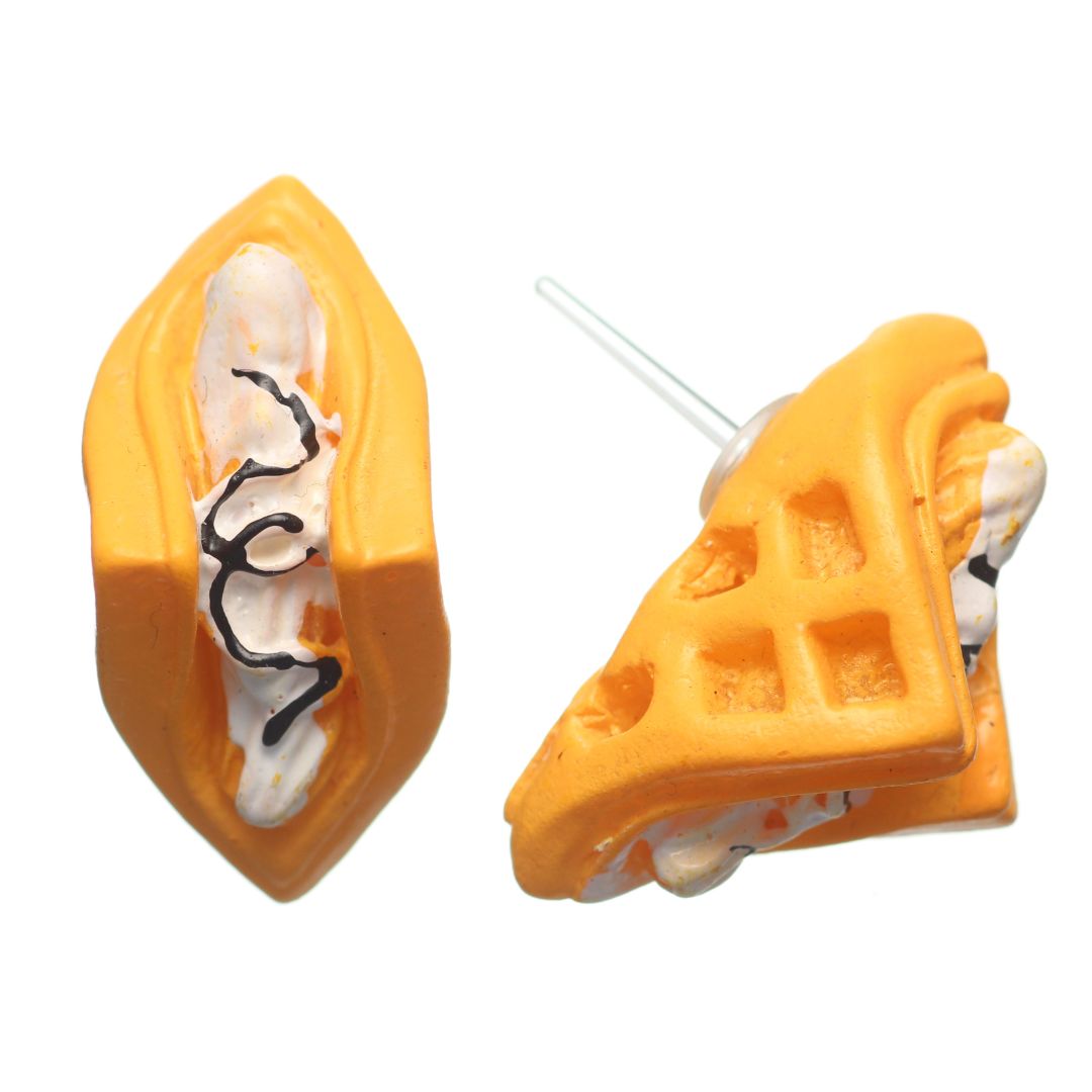 Exaggerated Stuffed Waffle Studs Hypoallergenic Earrings for Sensitive Ears Made with Plastic Posts