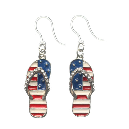 Patriotic Flip Flop Dangles Hypoallergenic Earrings for Sensitive Ears Made with Plastic Posts