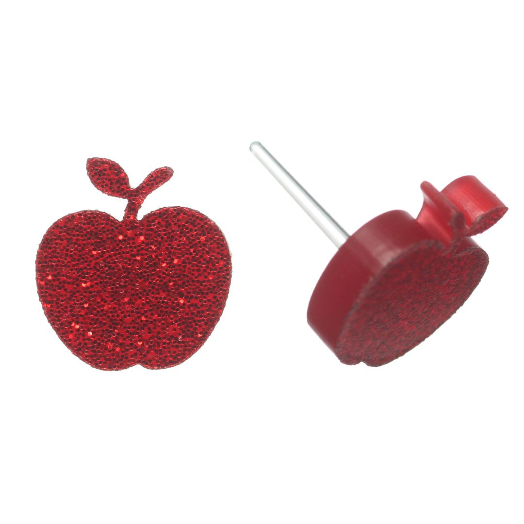 Glitter Apple Studs Hypoallergenic Earrings for Sensitive Ears Made with Plastic Posts