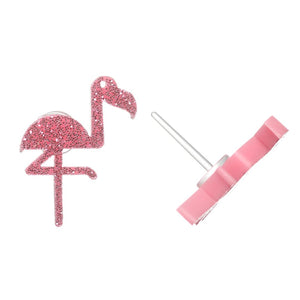 Glitter Flamingo Studs Hypoallergenic Earrings for Sensitive Ears Made with Plastic Posts