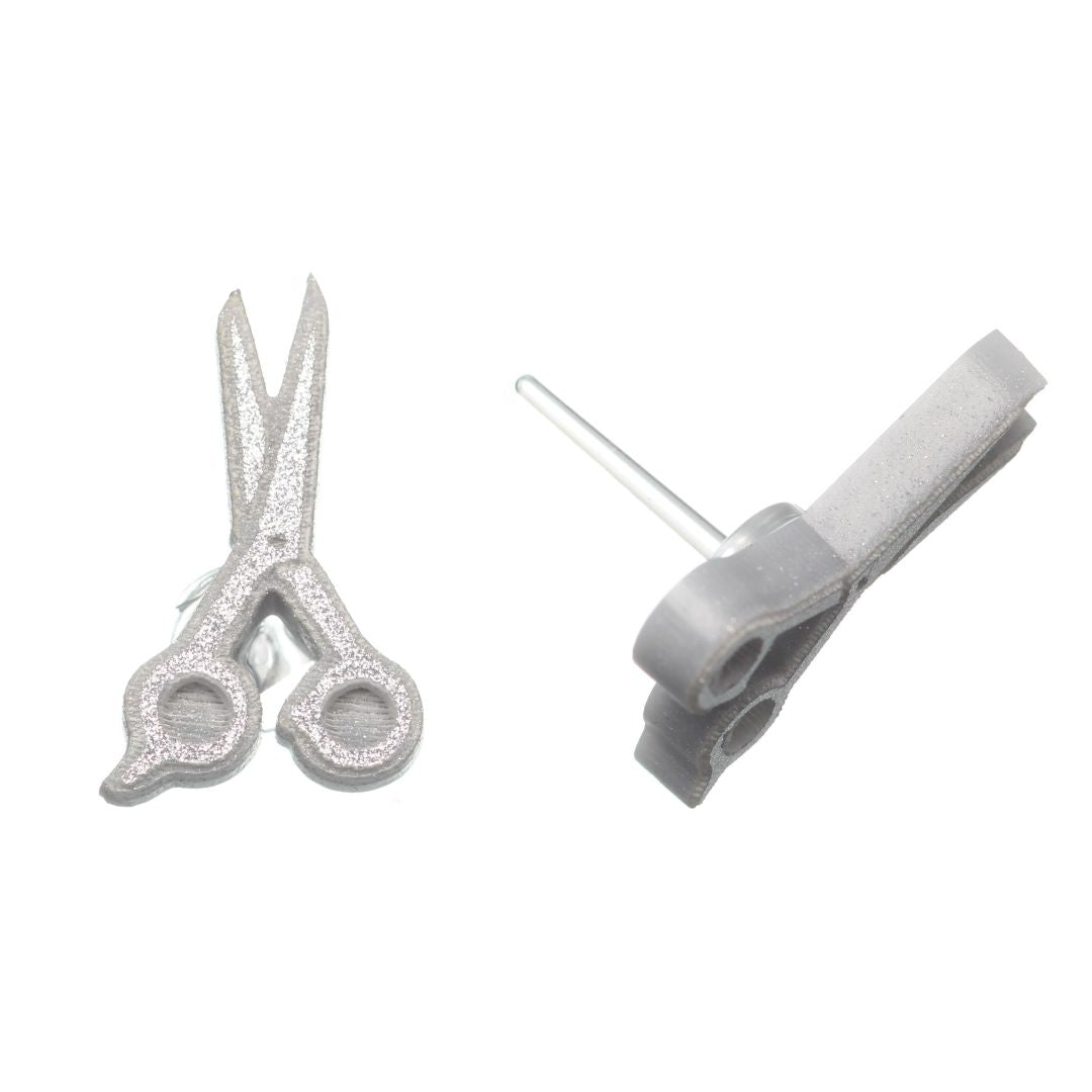 Glitter Scissor Studs Hypoallergenic Earrings for Sensitive Ears Made with Plastic Posts