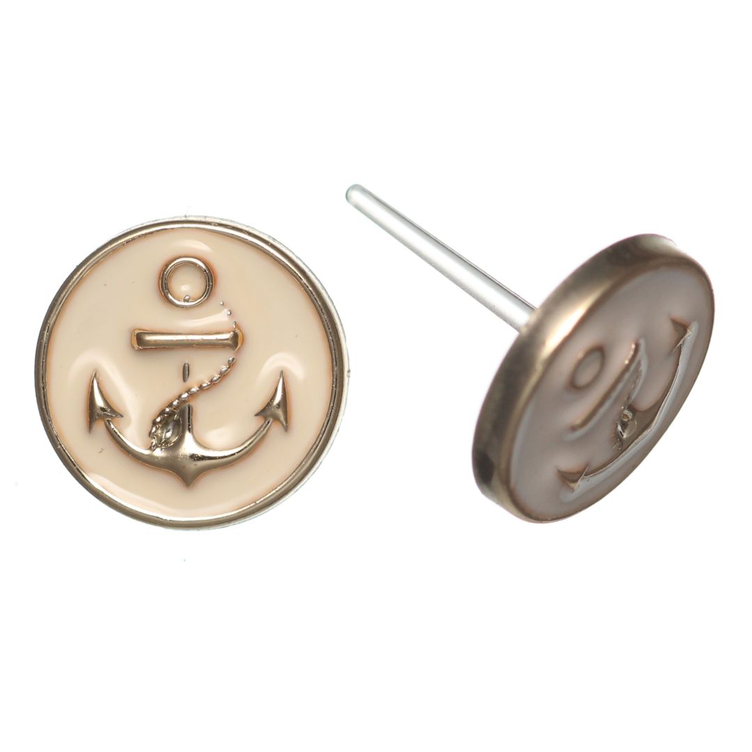Gold Rimmed Anchor Studs Hypoallergenic Earrings for Sensitive Ears Made with Plastic Posts
