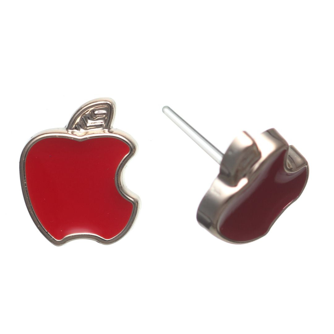 Gold Rimmed Apple Studs Hypoallergenic Earrings for Sensitive Ears Made with Plastic Posts