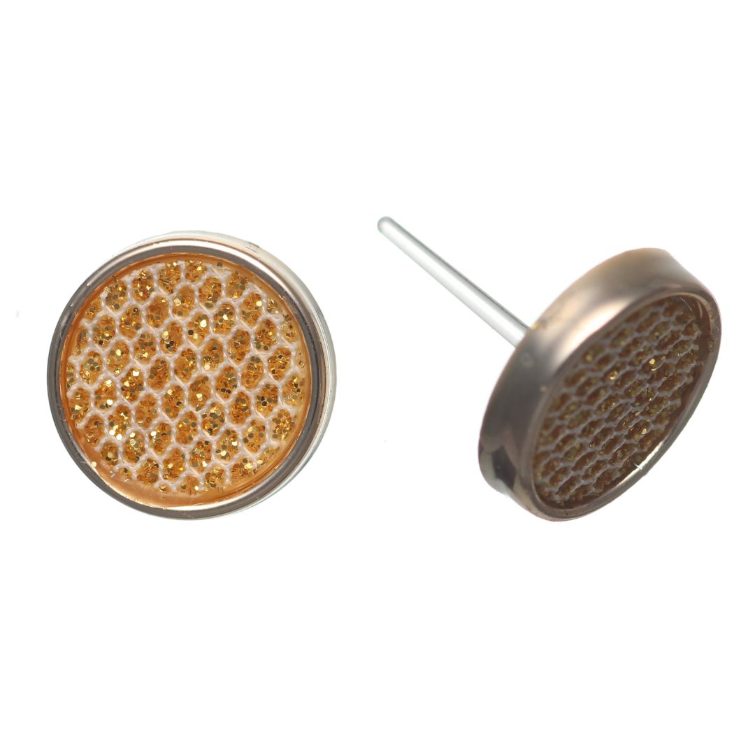 Gold Rimmed Honeycomb Studs Hypoallergenic Earrings for Sensitive Ears Made with Plastic Posts