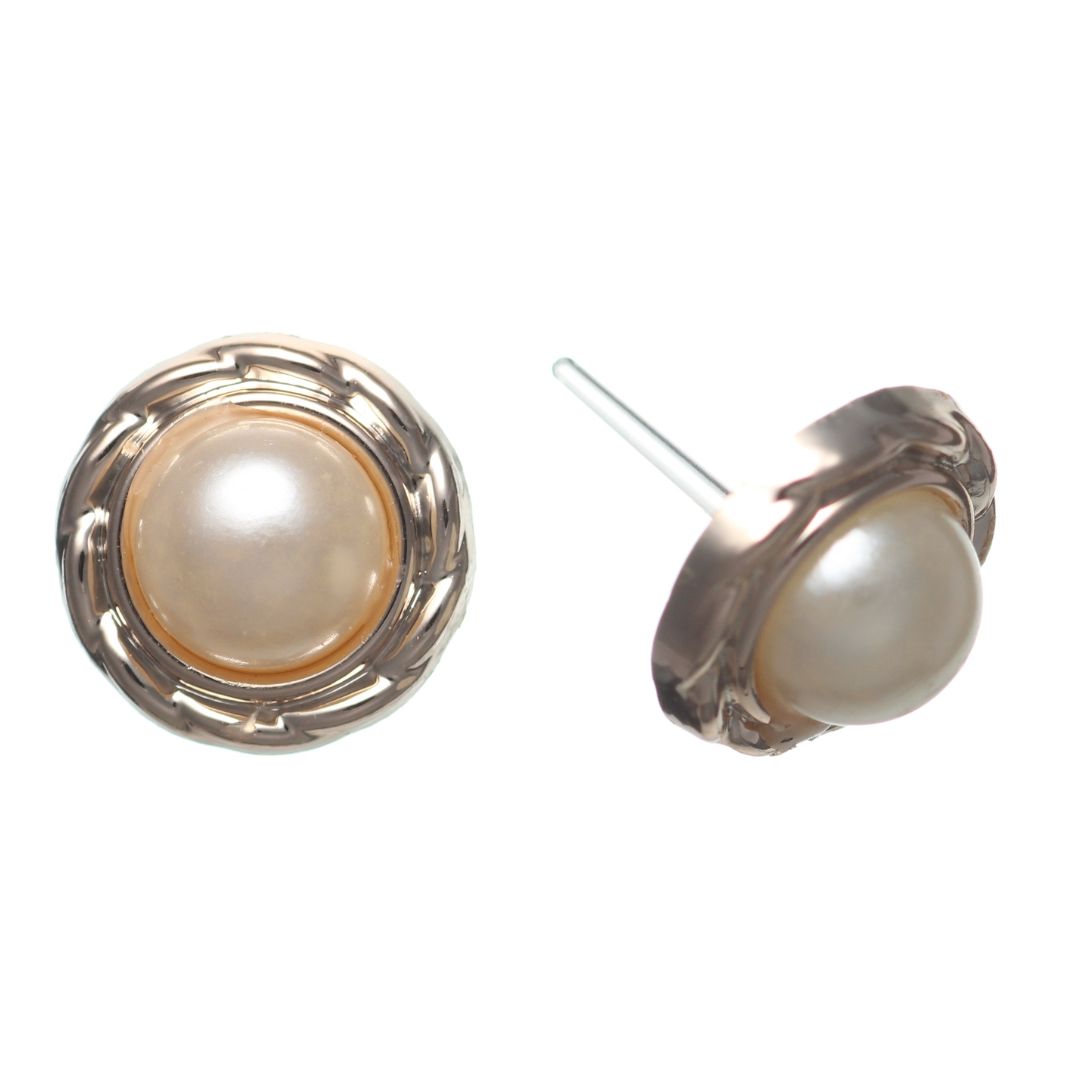 Gold Rimmed Pearl Studs Hypoallergenic Earrings for Sensitive Ears Made with Plastic Posts