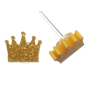 Golden Crown Studs Hypoallergenic Earrings for Sensitive Ears Made with Plastic Posts