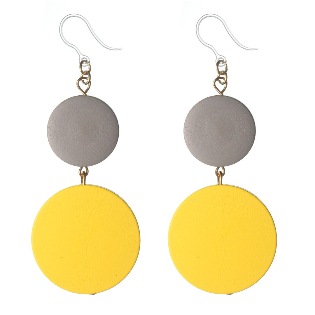 Wooden Color Block Dangles Hypoallergenic Earrings for Sensitive Ears Made with Plastic Posts