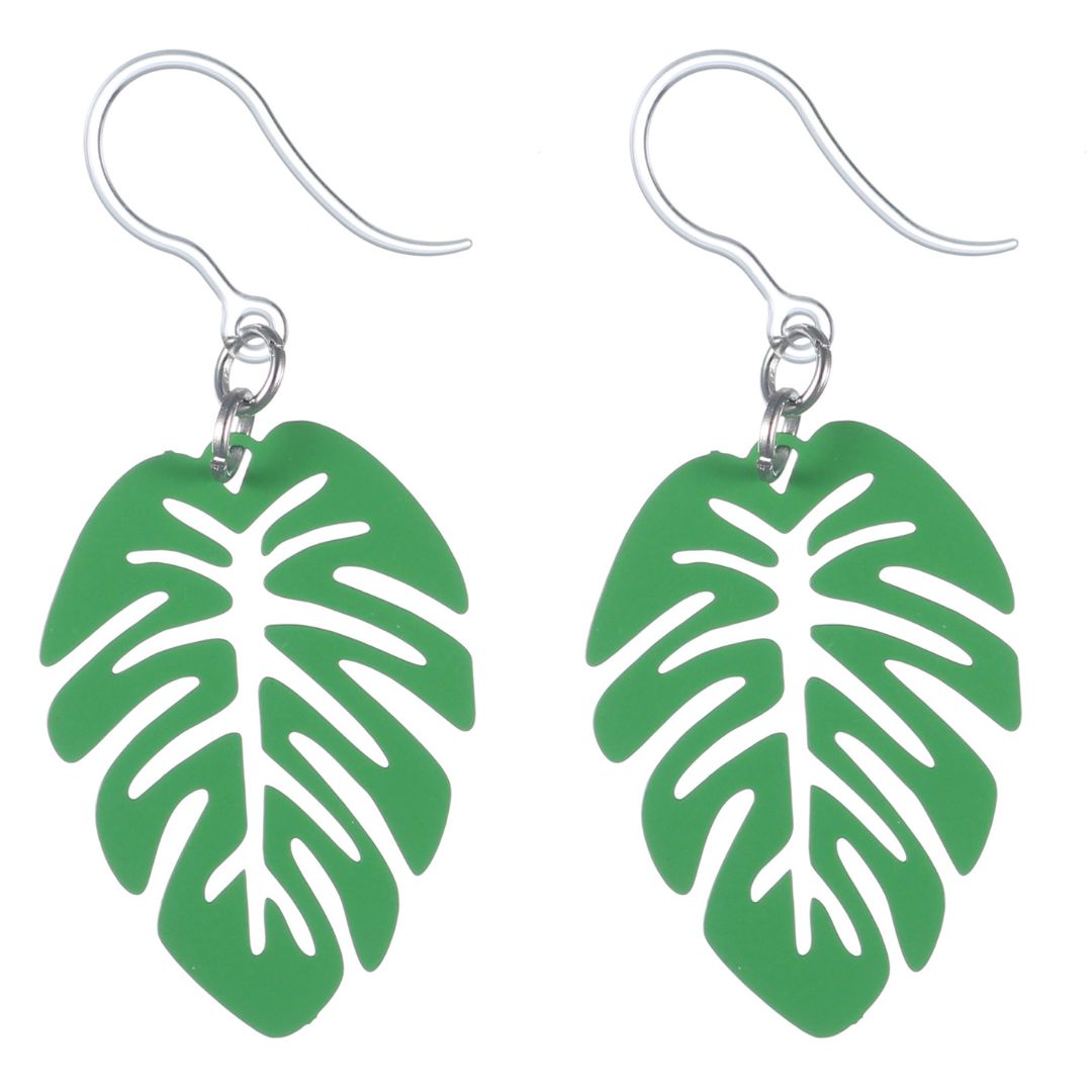 Dainty Monstera Leaf Dangles Hypoallergenic Earrings for Sensitive Ears Made with Plastic Posts