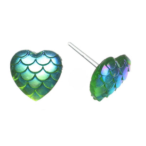 Heart Mermaid Studs Hypoallergenic Earrings for Sensitive Ears Made with Plastic Posts