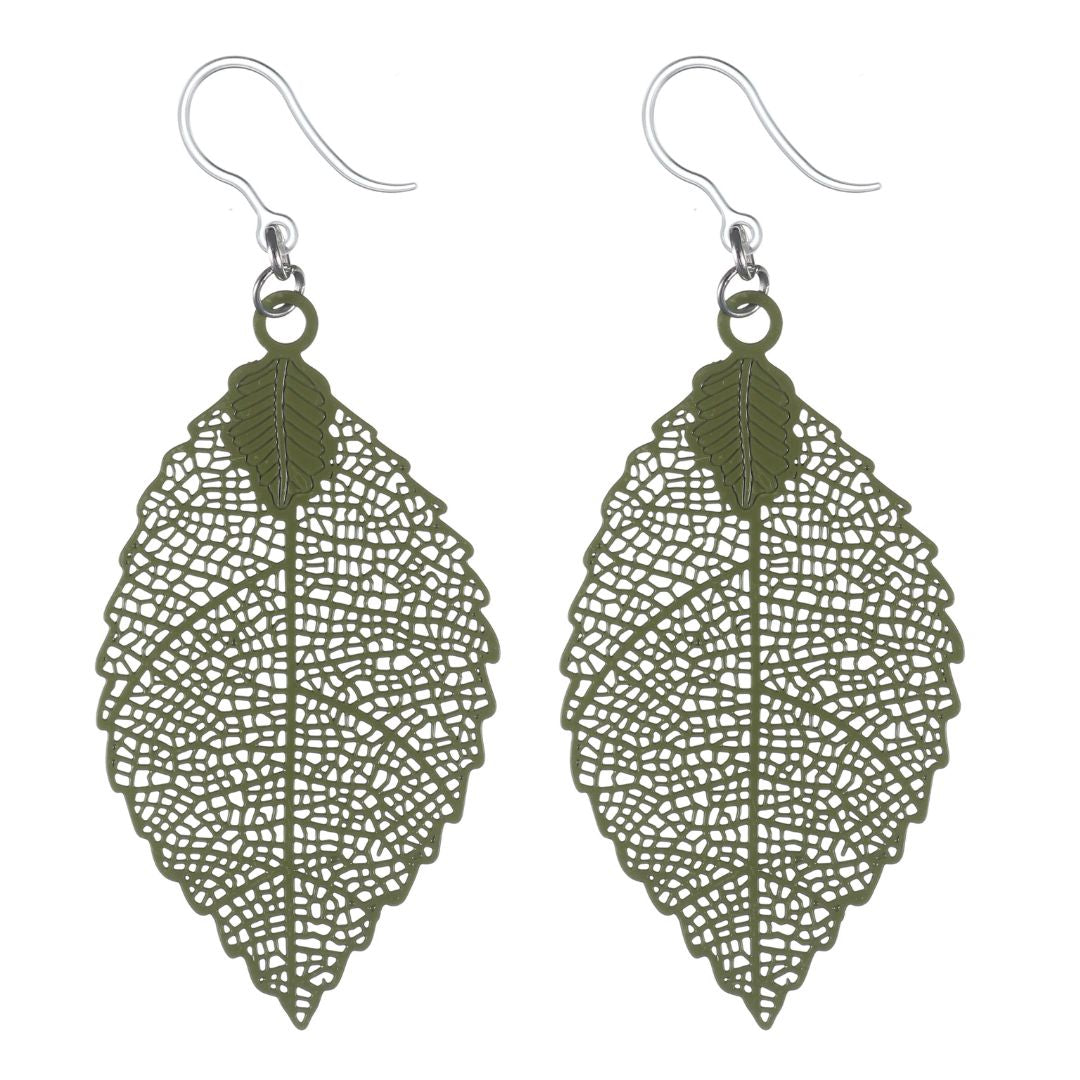 Jagged Leaf Dangles Hypoallergenic Earrings for Sensitive Ears Made with Plastic Posts