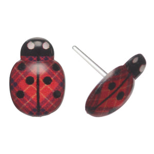 Patterned Glassy Ladybug Studs Hypoallergenic Earrings for Sensitive Ears Made with Plastic Posts