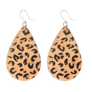 Tan Leopard Print Earrings (Teardrop Dangles)